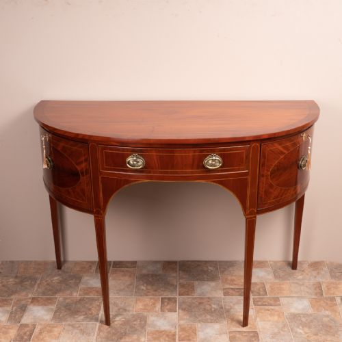 inlaid mahogany demi lune side cabinet - CATEGORY: ANTIQUE SIDEBOARDS - DATED EDWARDIAN