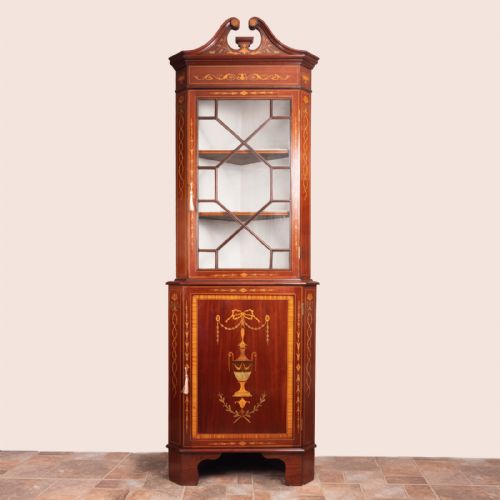 edwardian inlaid corner cabinet - CATEGORY: ANTIQUE CABINETS - DATED EDWARDIAN