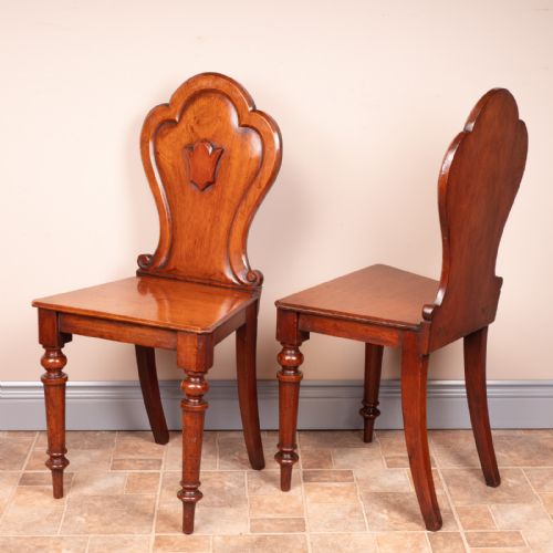 PAIR OF MAHOGANY HALL CHAIRS - ADDITIONAL PHOTO 8