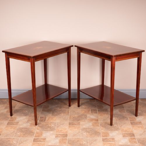 PAIR OF INLAID MAHOGANY OCCASIONAL TABLES - ADDITIONAL PHOTO 1