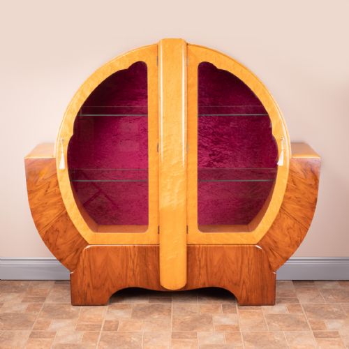 walnut and maple art deco display cabinet - CATEGORY: ANTIQUE CABINETS - DATED 1930