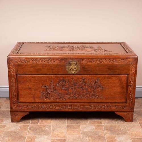 oriental carved trunk - CATEGORY: ANTIQUE CHESTS - DATED 1930