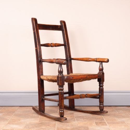 19THC RUSH SEATED CHILDS ROCKING CHAIR - ADDITIONAL PHOTO 2