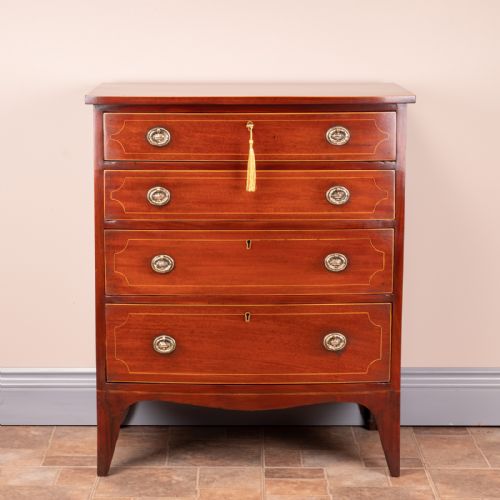 small inlaid mahogany bow fronted chest of drawers - CATEGORY: ANTIQUE CHEST OF DRAWERS - DATED 1900