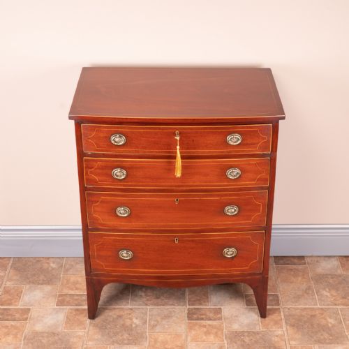 SMALL INLAID MAHOGANY BOW FRONTED CHEST OF DRAWERS - ADDITIONAL PHOTO 1