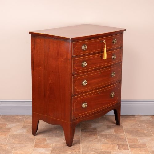 SMALL INLAID MAHOGANY BOW FRONTED CHEST OF DRAWERS - ADDITIONAL PHOTO 2