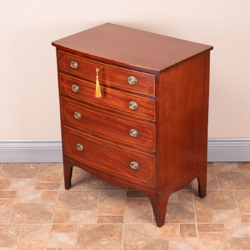 SMALL INLAID MAHOGANY BOW FRONTED CHEST OF DRAWERS - ADDITIONAL PHOTO 5