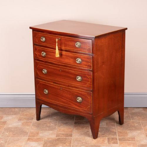 SMALL INLAID MAHOGANY BOW FRONTED CHEST OF DRAWERS - ADDITIONAL PHOTO 6