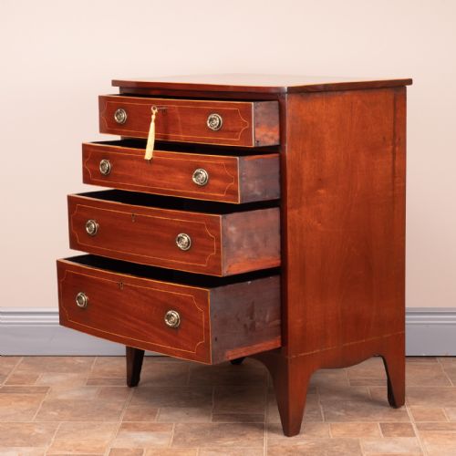 SMALL INLAID MAHOGANY BOW FRONTED CHEST OF DRAWERS - ADDITIONAL PHOTO 7