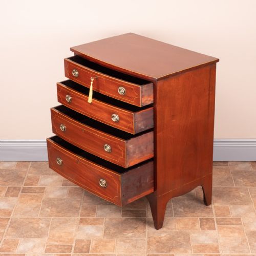 SMALL INLAID MAHOGANY BOW FRONTED CHEST OF DRAWERS - ADDITIONAL PHOTO 8