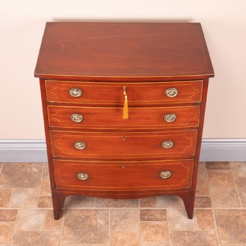 SMALL INLAID MAHOGANY BOW FRONTED CHEST OF DRAWERS - ADDITIONAL PHOTO 11