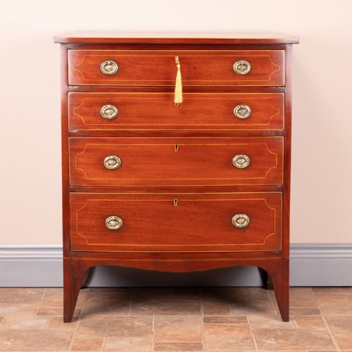 SMALL INLAID MAHOGANY BOW FRONTED CHEST OF DRAWERS - ADDITIONAL PHOTO 12