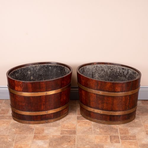 pair of large oval oak brass bound log buckets - CATEGORY: ANTIQUE MISCELLANEOUS - DATED 1900