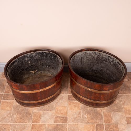 PAIR OF LARGE OVAL OAK BRASS BOUND LOG BUCKETS - ADDITIONAL PHOTO 2