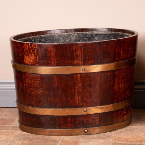 PAIR OF LARGE OVAL OAK BRASS BOUND LOG BUCKETS - ADDITIONAL PHOTO 3