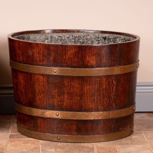 PAIR OF LARGE OVAL OAK BRASS BOUND LOG BUCKETS - ADDITIONAL PHOTO 4