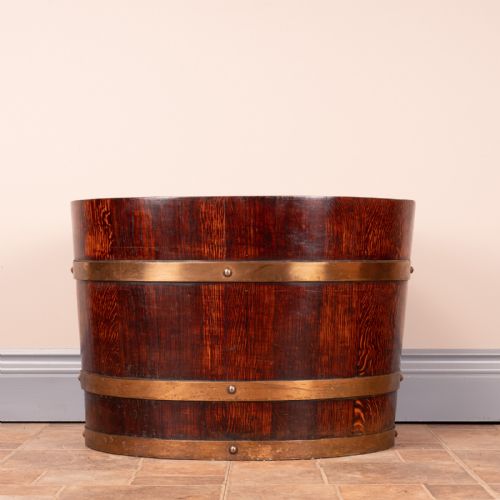 PAIR OF LARGE OVAL OAK BRASS BOUND LOG BUCKETS - ADDITIONAL PHOTO 5