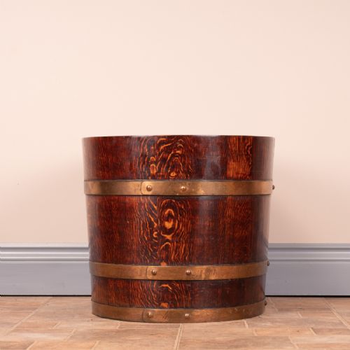 PAIR OF LARGE OVAL OAK BRASS BOUND LOG BUCKETS - ADDITIONAL PHOTO 6