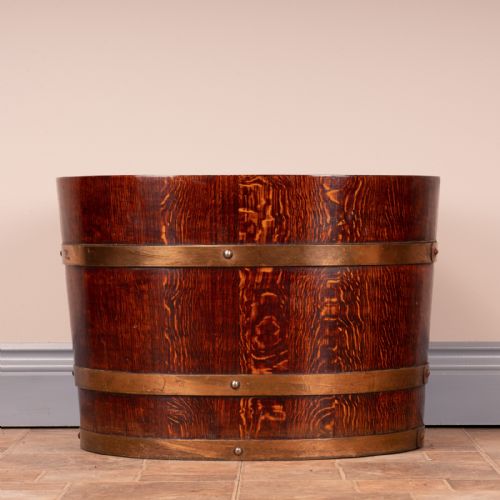 PAIR OF LARGE OVAL OAK BRASS BOUND LOG BUCKETS - ADDITIONAL PHOTO 7