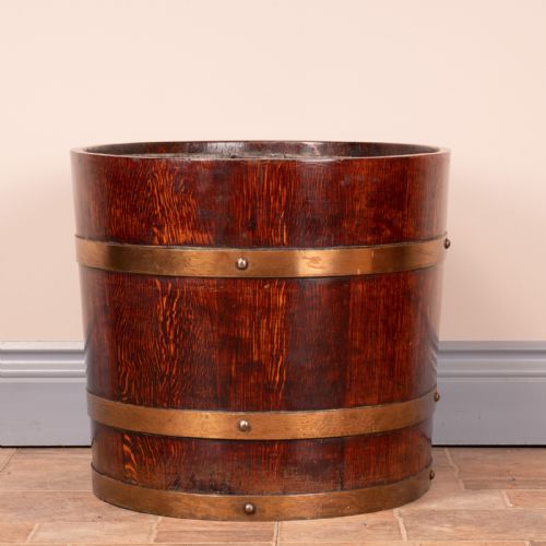 PAIR OF LARGE OVAL OAK BRASS BOUND LOG BUCKETS - ADDITIONAL PHOTO 8