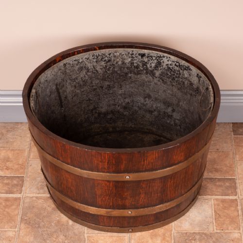 PAIR OF LARGE OVAL OAK BRASS BOUND LOG BUCKETS - ADDITIONAL PHOTO 9
