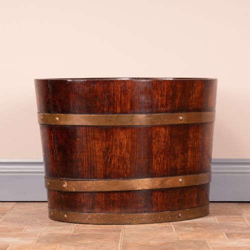 PAIR OF LARGE OVAL OAK BRASS BOUND LOG BUCKETS - ADDITIONAL PHOTO 11