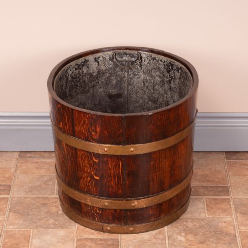 PAIR OF LARGE OVAL OAK BRASS BOUND LOG BUCKETS - ADDITIONAL PHOTO 12