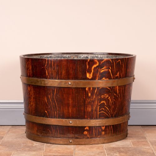 PAIR OF LARGE OVAL OAK BRASS BOUND LOG BUCKETS - ADDITIONAL PHOTO 13