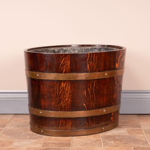 PAIR OF LARGE OVAL OAK BRASS BOUND LOG BUCKETS - ADDITIONAL PHOTO 14