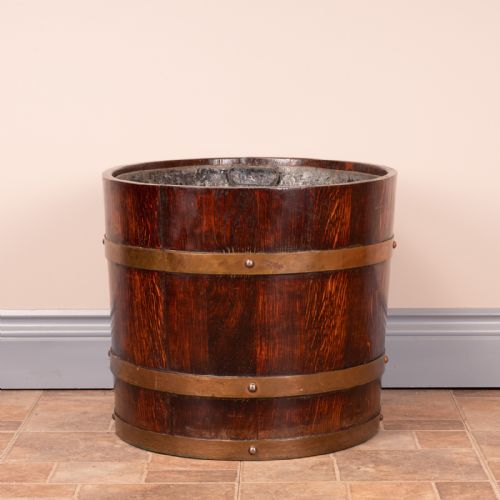 PAIR OF LARGE OVAL OAK BRASS BOUND LOG BUCKETS - ADDITIONAL PHOTO 15