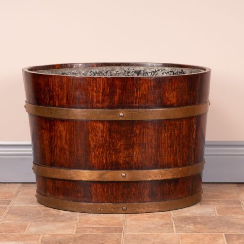 PAIR OF LARGE OVAL OAK BRASS BOUND LOG BUCKETS - ADDITIONAL PHOTO 16