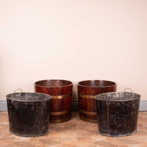 PAIR OF LARGE OVAL OAK BRASS BOUND LOG BUCKETS - ADDITIONAL PHOTO 17