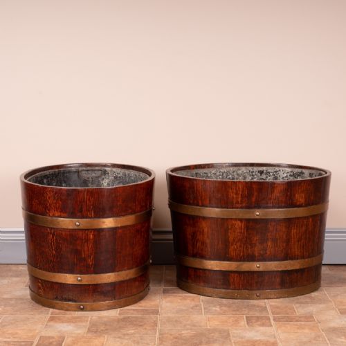 PAIR OF LARGE OVAL OAK BRASS BOUND LOG BUCKETS - ADDITIONAL PHOTO 19