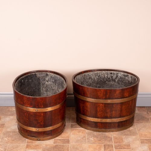 PAIR OF LARGE OVAL OAK BRASS BOUND LOG BUCKETS - ADDITIONAL PHOTO 20
