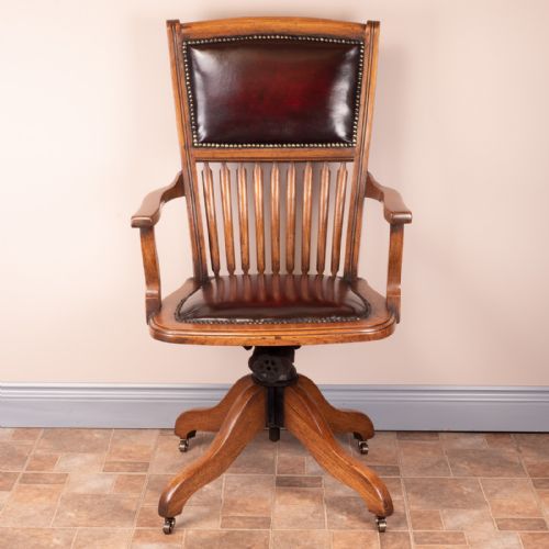 teak revolving office desk chair - CATEGORY: ANTIQUE CHAIRS - DATED 1910
