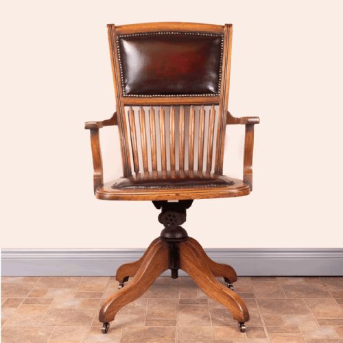 TEAK REVOLVING OFFICE DESK CHAIR - ADDITIONAL PHOTO 1