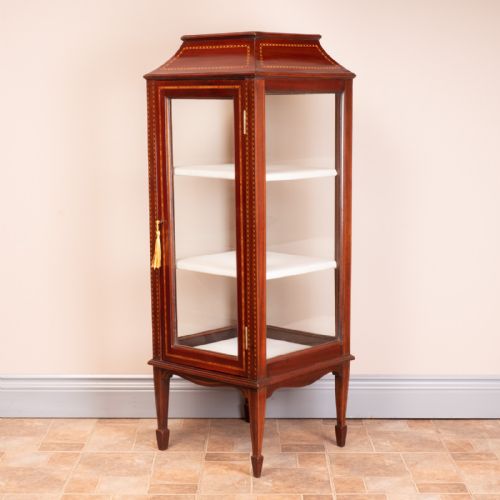 pagoda topped edwardian inlaid mahogany display cabinet - CATEGORY: ANTIQUE CABINETS - DATED EDWARDIAN