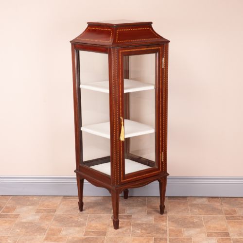 PAGODA TOPPED EDWARDIAN INLAID MAHOGANY DISPLAY CABINET - ADDITIONAL PHOTO 3