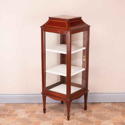 PAGODA TOPPED EDWARDIAN INLAID MAHOGANY DISPLAY CABINET - ADDITIONAL PHOTO 4