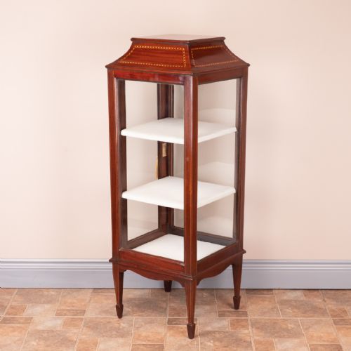 PAGODA TOPPED EDWARDIAN INLAID MAHOGANY DISPLAY CABINET - ADDITIONAL PHOTO 7