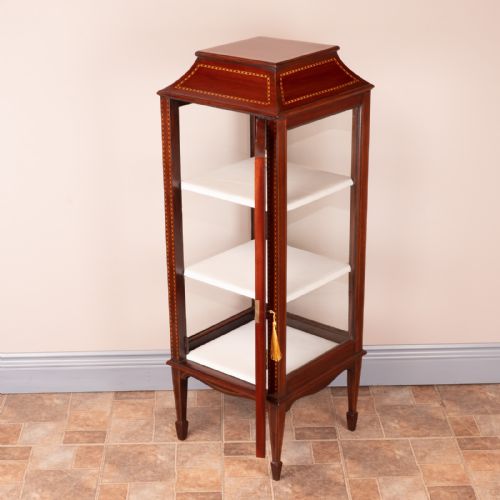 PAGODA TOPPED EDWARDIAN INLAID MAHOGANY DISPLAY CABINET - ADDITIONAL PHOTO 9