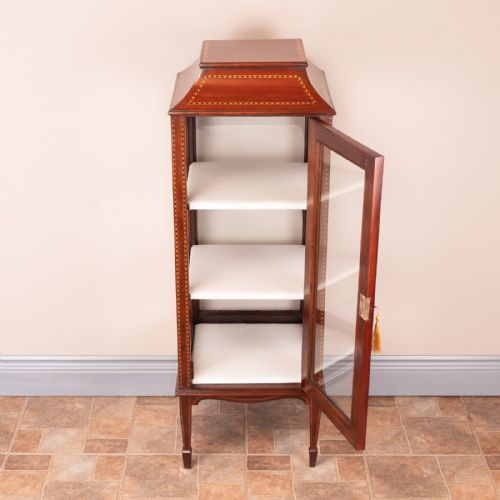 PAGODA TOPPED EDWARDIAN INLAID MAHOGANY DISPLAY CABINET - ADDITIONAL PHOTO 11