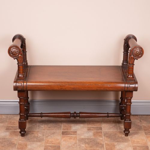 walnut hall bench - CATEGORY: ANTIQUE FURNITURE - DATED 19TH CENTURY