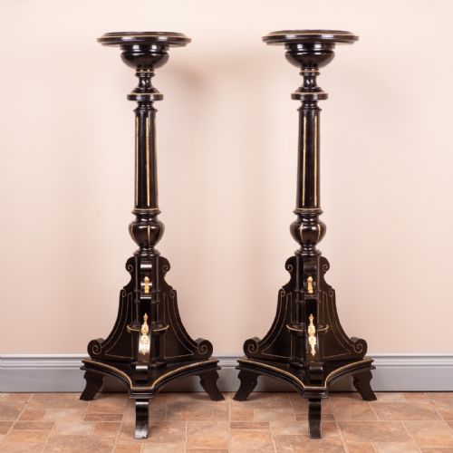 PAIR OF EBONISED HIGHLY DECORATIVE TORCHERES - ADDITIONAL PHOTO 1
