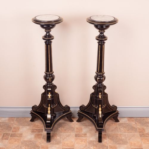 PAIR OF EBONISED HIGHLY DECORATIVE TORCHERES - ADDITIONAL PHOTO 2