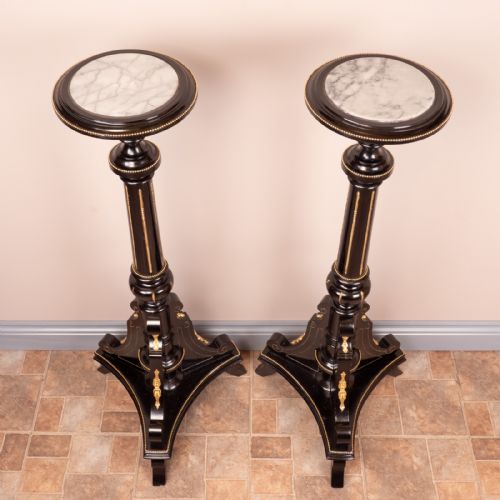 PAIR OF EBONISED HIGHLY DECORATIVE TORCHERES - ADDITIONAL PHOTO 3