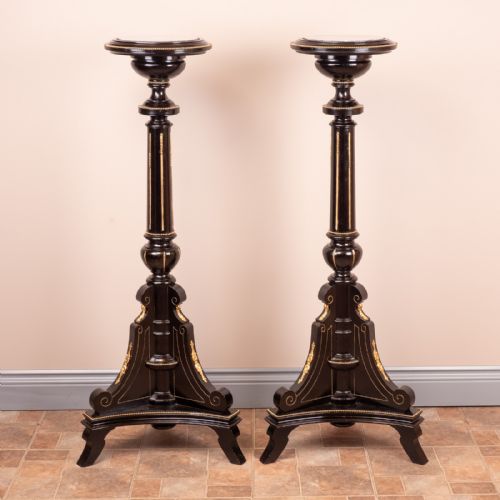 PAIR OF EBONISED HIGHLY DECORATIVE TORCHERES - ADDITIONAL PHOTO 6