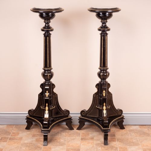 PAIR OF EBONISED HIGHLY DECORATIVE TORCHERES - ADDITIONAL PHOTO 9