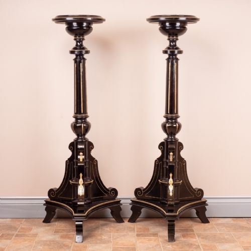 PAIR OF EBONISED HIGHLY DECORATIVE TORCHERES - ADDITIONAL PHOTO 12