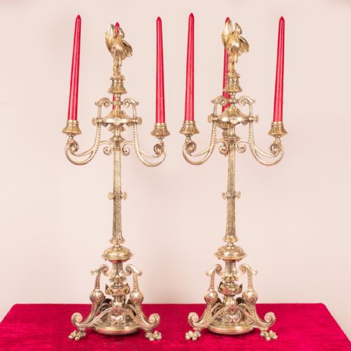 19THC PAIR OF BRASS CANDELABRA - ADDITIONAL PHOTO 3